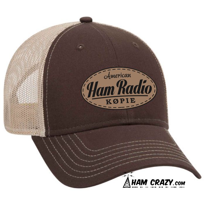 American Ham Radio Leather-look Oval Patch Hat with Callsign American Ham Radio Leather-look Oval Patch Hat with Callsign